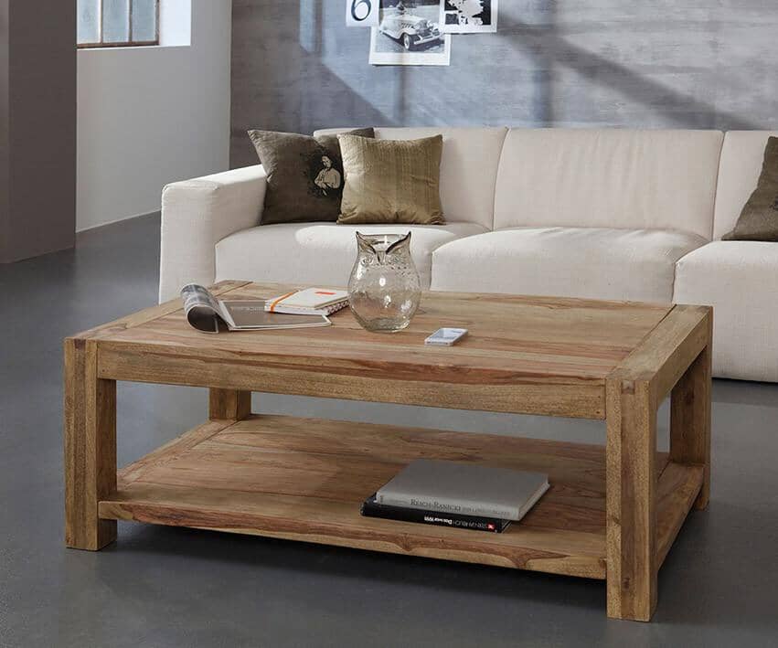 Solid Wood Romeo Shelf Coffee Table Stone