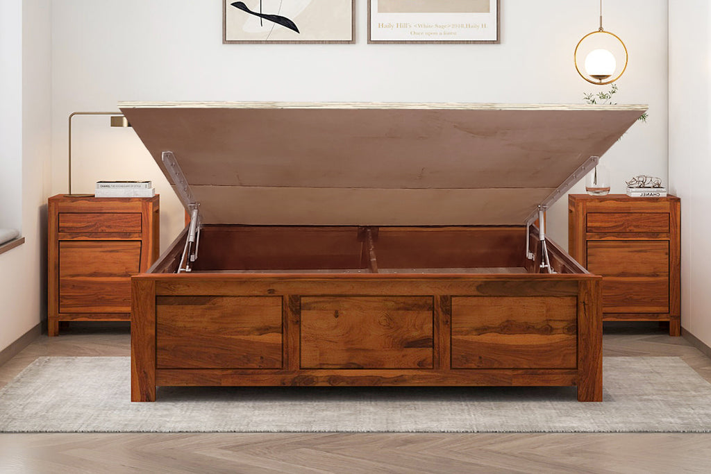 Solid Wood Upholstered Essential Bed with Hydraulic Storage