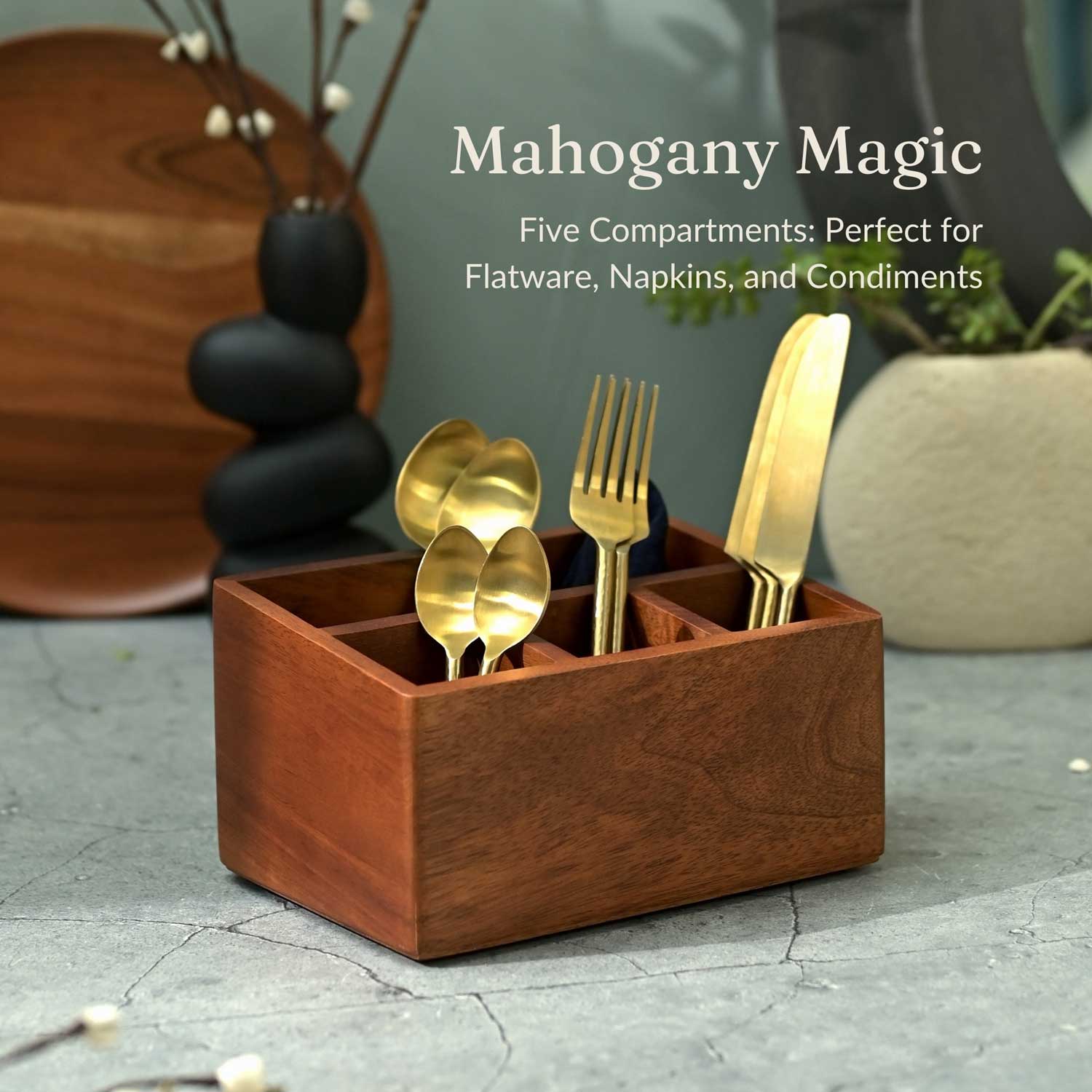 Solid Wood Cutlery Caddy/Holder from Mahogany Collection