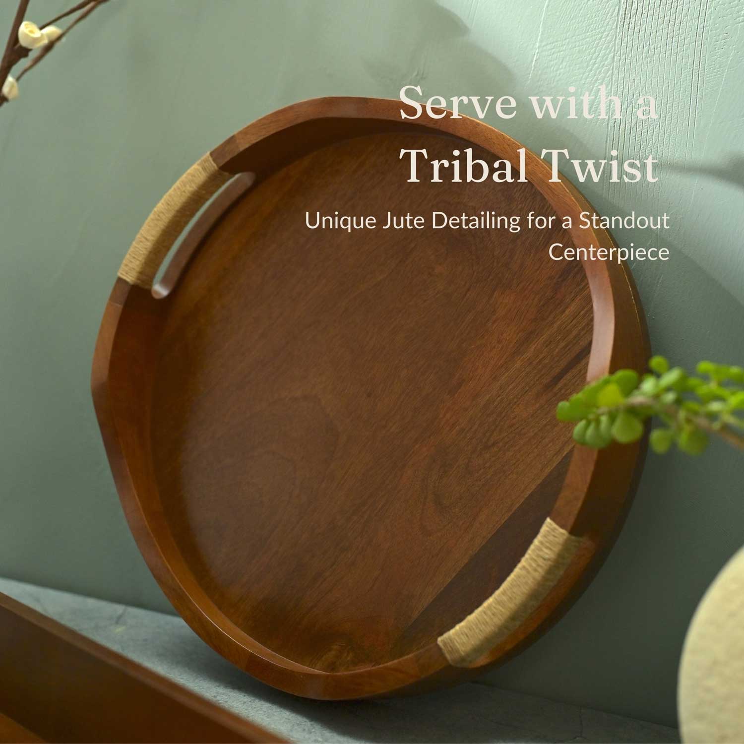 Solid Wood Tribal Curvy Serving Tray in Walnut
