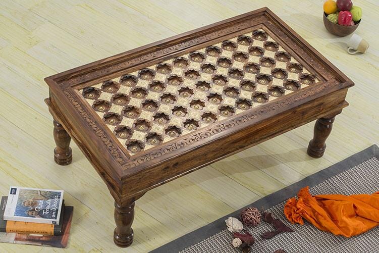 Solid Wood Brass Coffee Table D Honey