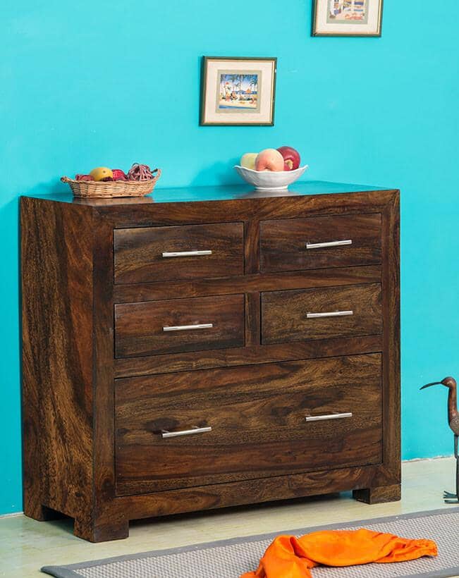 Solid Wood Cube Drawer Chest Walnut