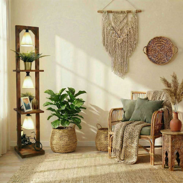 Buy Daffodil Wooden Floor Lamp with Brown Base and Jute Fabric