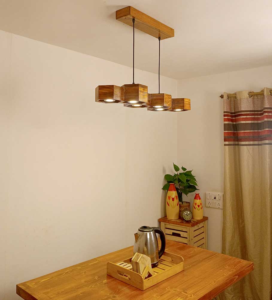 Hexa 36 Brown Wooden LED Hanging Lamp