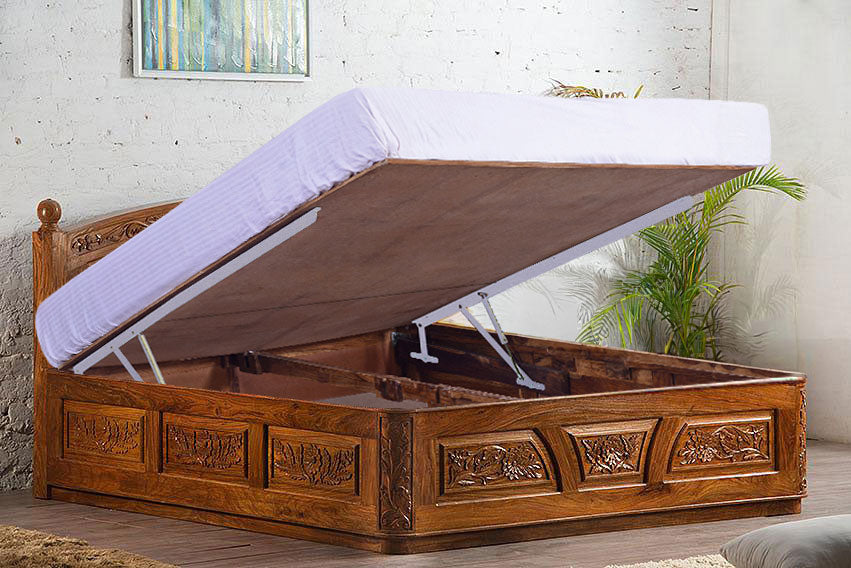 Solid Wooden Carving Czar Bed with Hydraulic Storage