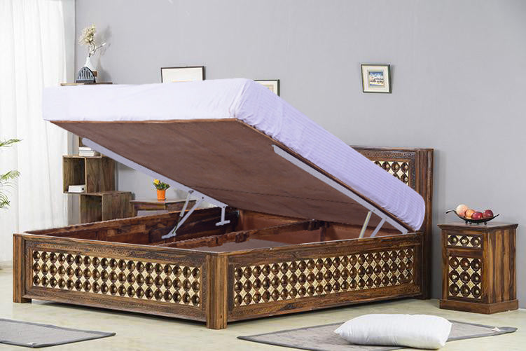 Solid Wood Brass Bed D with Hydraulic Storage