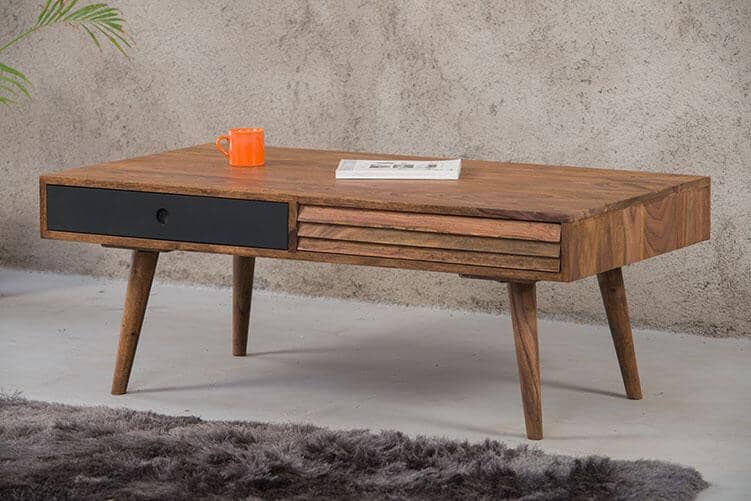 Solid Wood Eva Stripe Coffee Table with 2 Drawers Stone