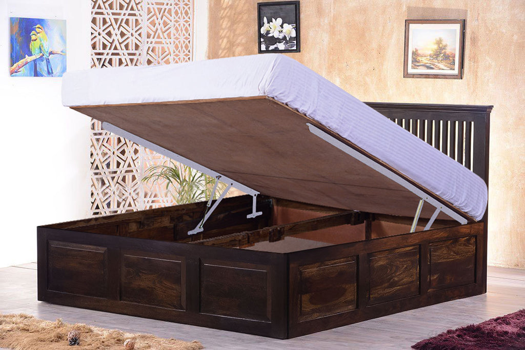 Solid Wood Stripe Bed with Hydraulic Storage
