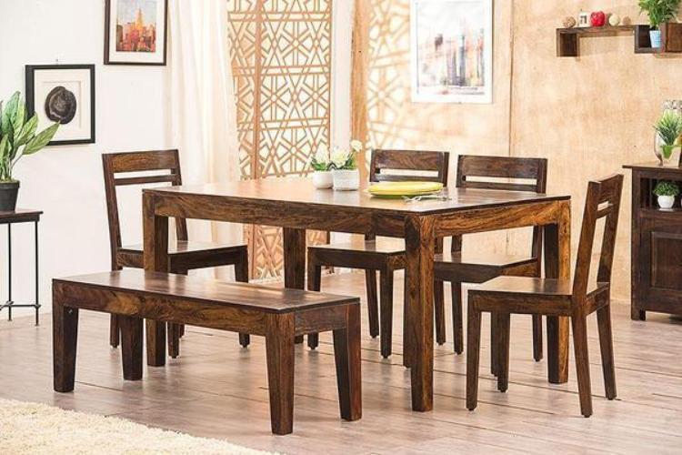 Solid Wood Teffe Dining Set with Bench (6 Seater)