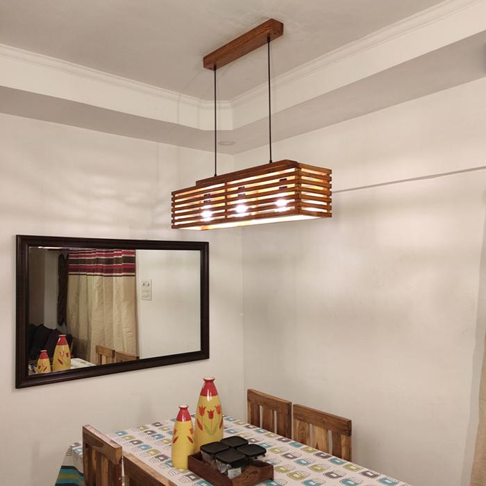 Solid Wood Elegant Centrum Hanging Light With Brown Base
