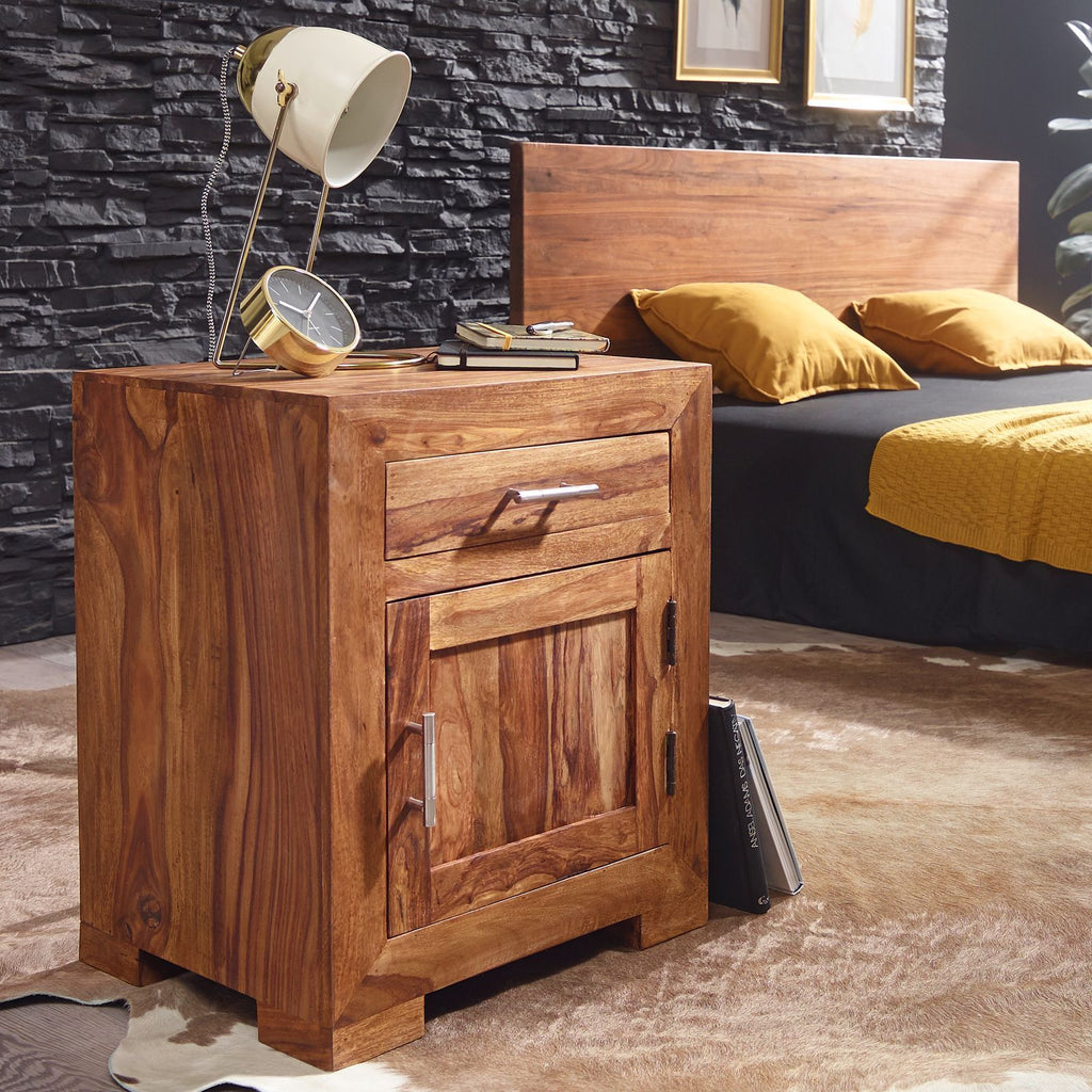 Solid Wood Cube Bedside Table