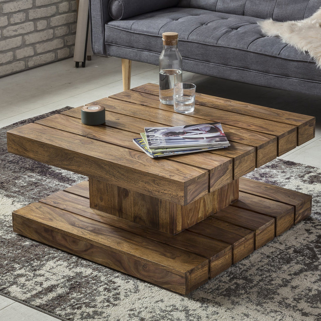 Solid Wood Groove Square Coffee Table