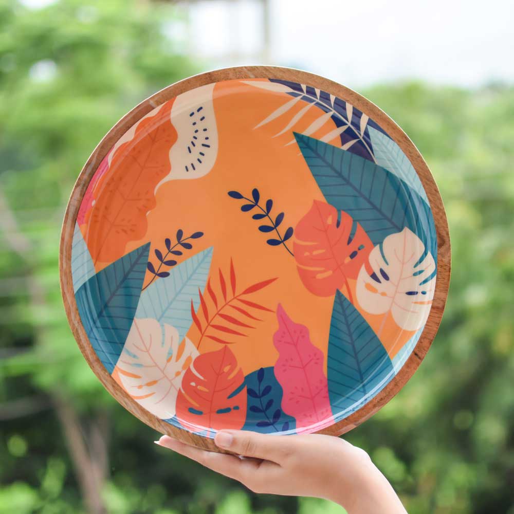 Solid Wood Tropical Round Serving Platter