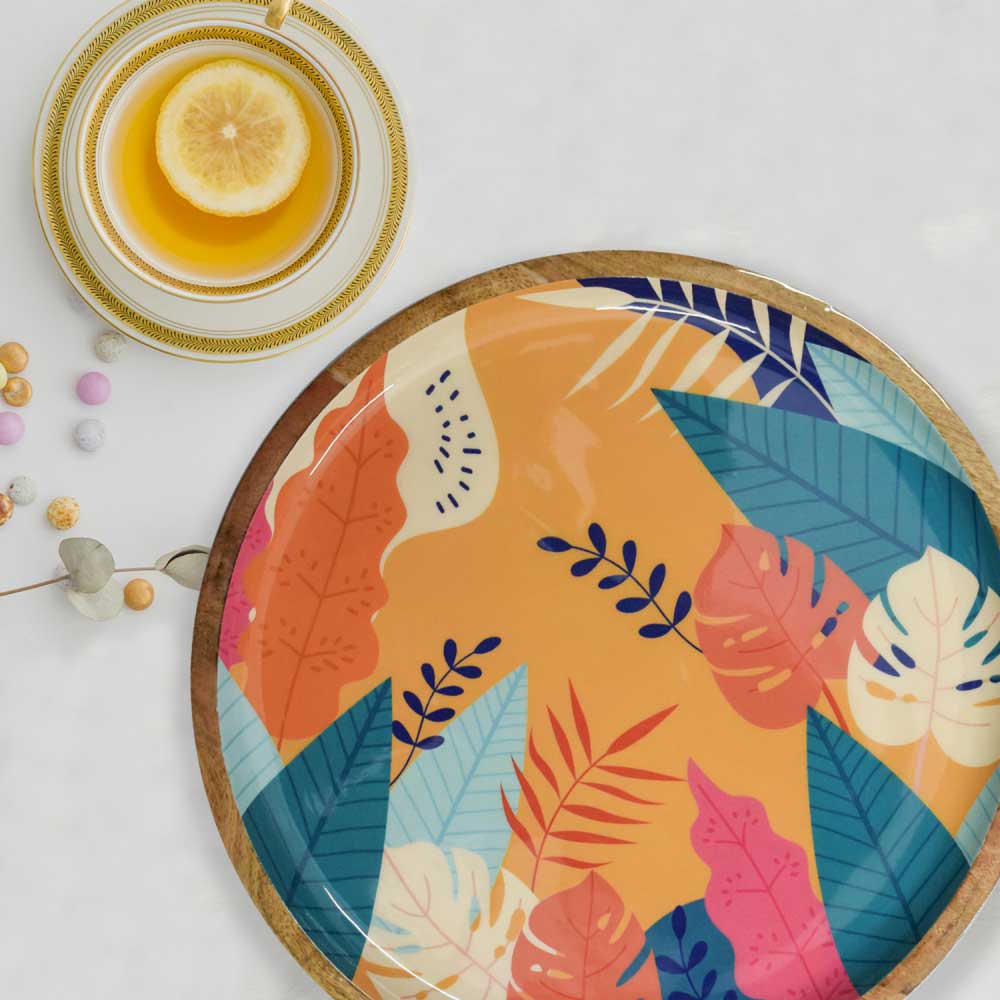 Solid Wood Tropical Round Serving Platter (10 Inch)