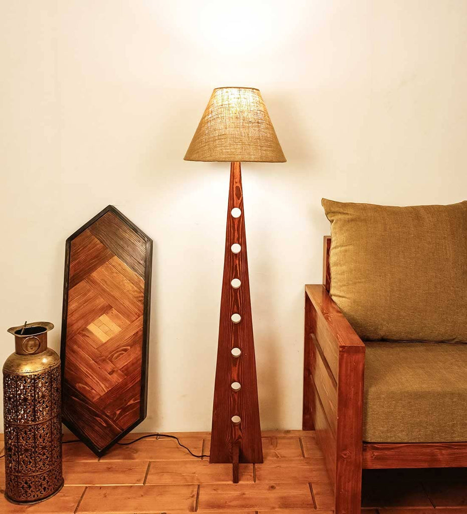 Bevel Brown Fabric Lampshade Floor Lamp With Brown Base