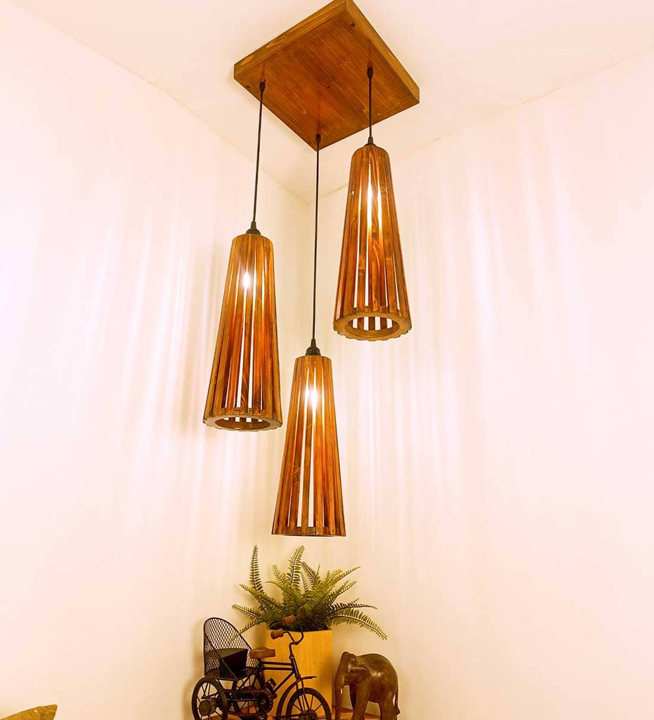 Billet Brown Wooden Cluster Hanging Lamp