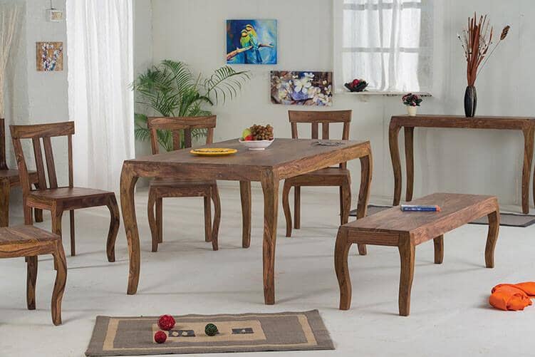 Solid Wood Tania Dining Set 6 Seater with Bench