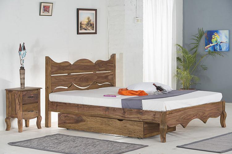 With Trolley Storaage - Solid Sheesham Wood bed - Tania Grand Bed