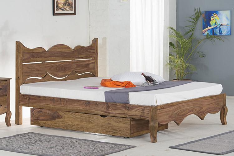 With Trolley Storage - Solid Sheesham Wood bed - Tania Grand Bed