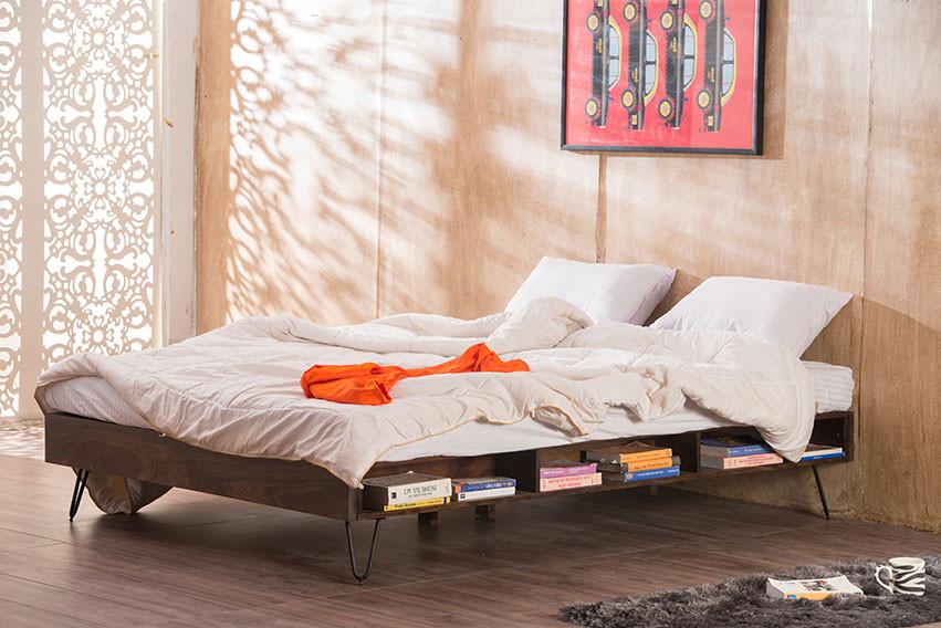 Solid Wood Adept Bed with Inbuilt Bedside