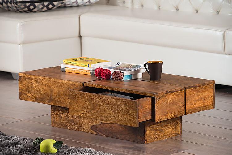 Solid Wood Contrast Coffee Table with Drawer