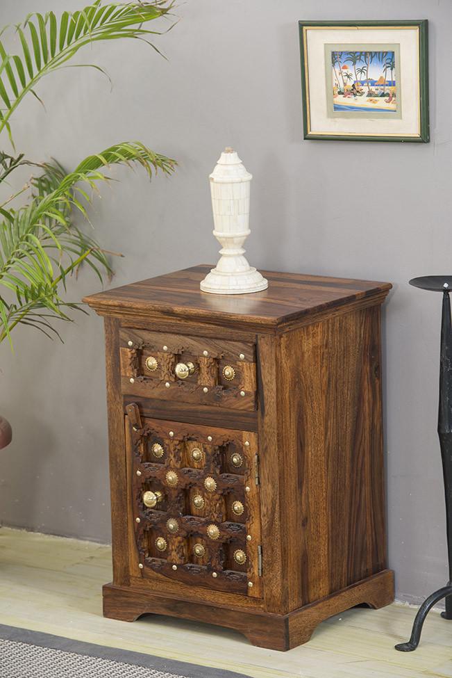 Solid Wood Brass Bedside Table C