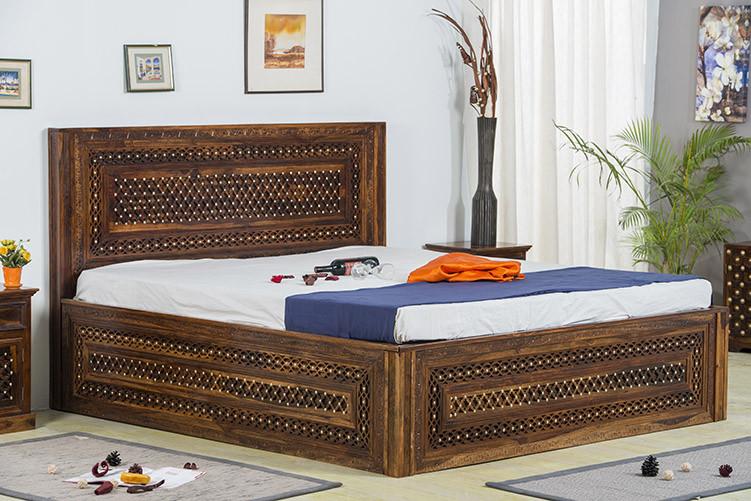 Solid Wood Brass Bed B with Storage
