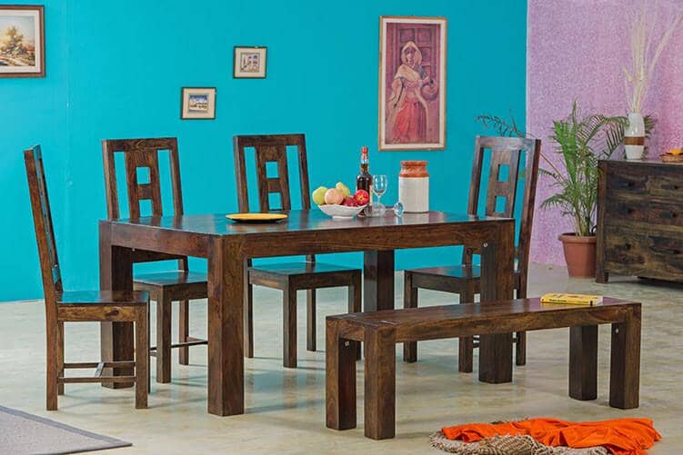 Solid Wood Romeo Dining Set B 6 Seater with Bench