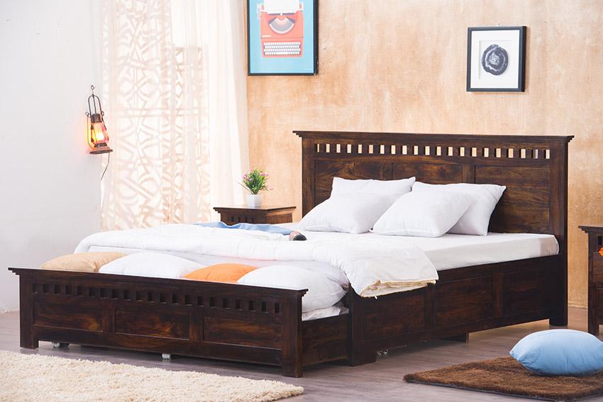 Solid Wood Kuber Bed with Front Open Dual Storage
