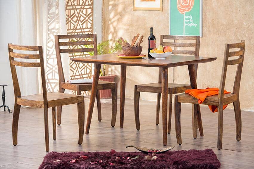Solid Wood Eva Dining Set 4 Seater with Chairs