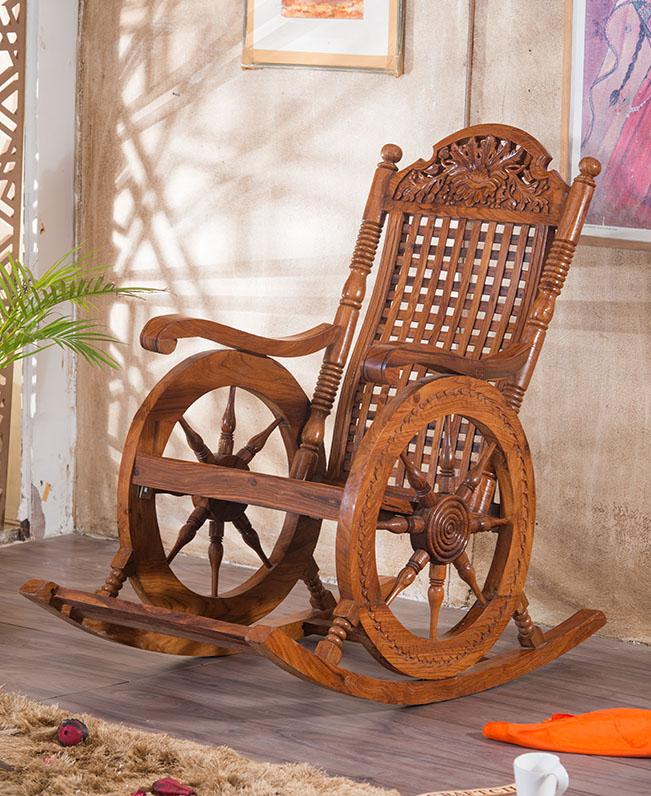 Solid Wood Retro Wheel Rocking Sofa Chair