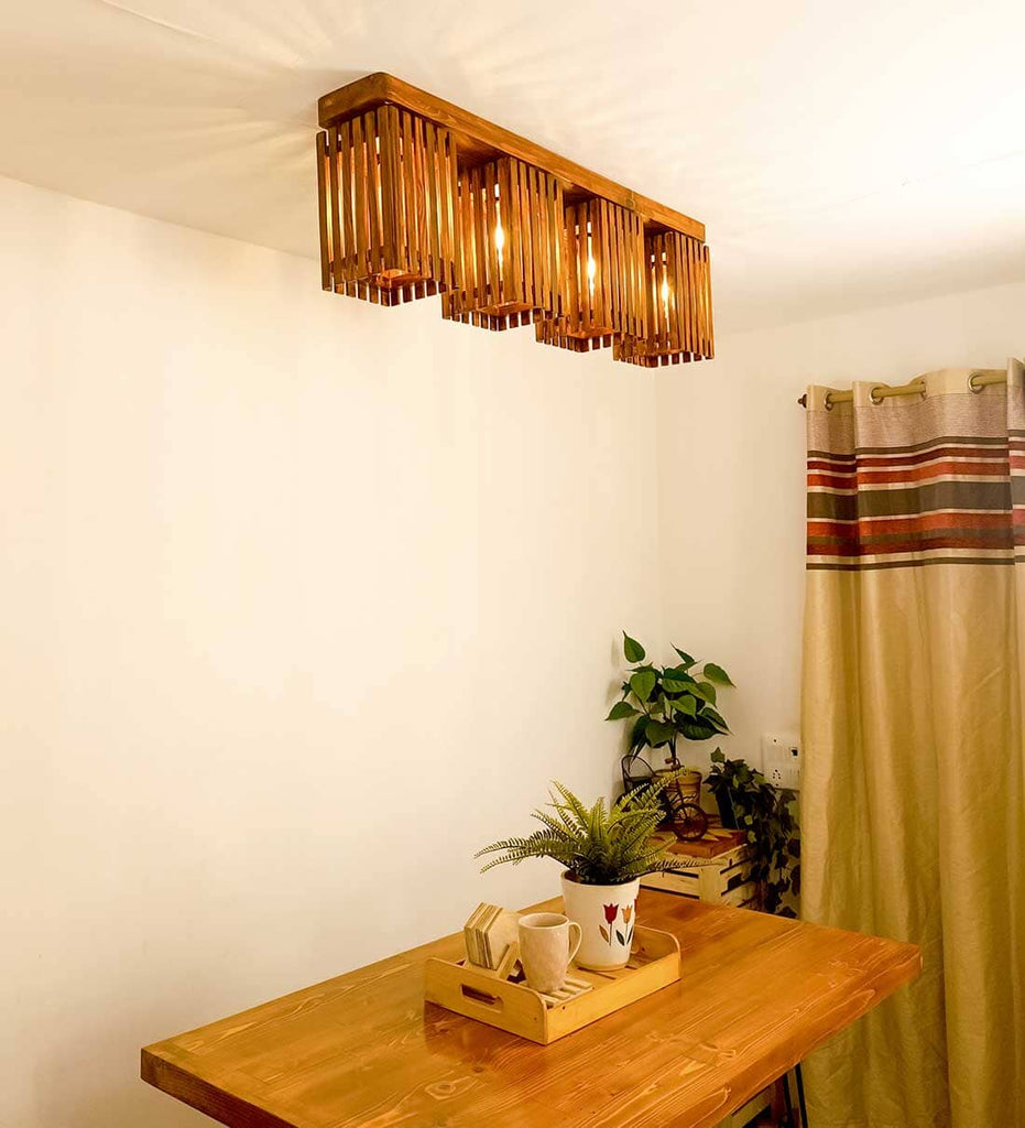 Elegant Brown Wooden 4 Series Ceiling Lamp