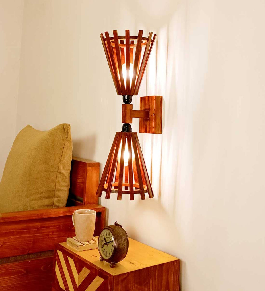 Funnel Duo Brown Wooden Wall Light