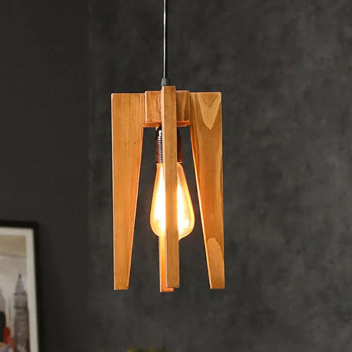 Solid Wood Jet Single Hanging Lamp With Brown Base
