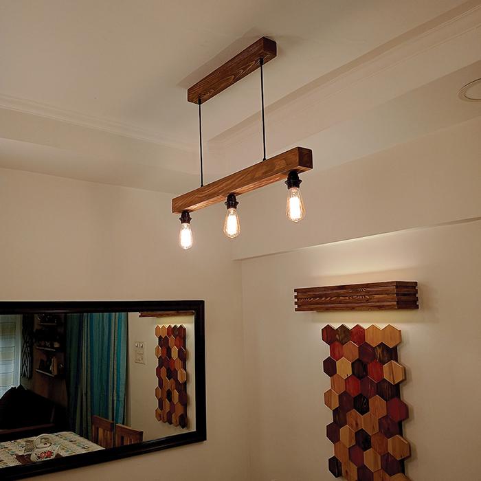 Solid Wood Tavern Series Hanging Light With Brown Base