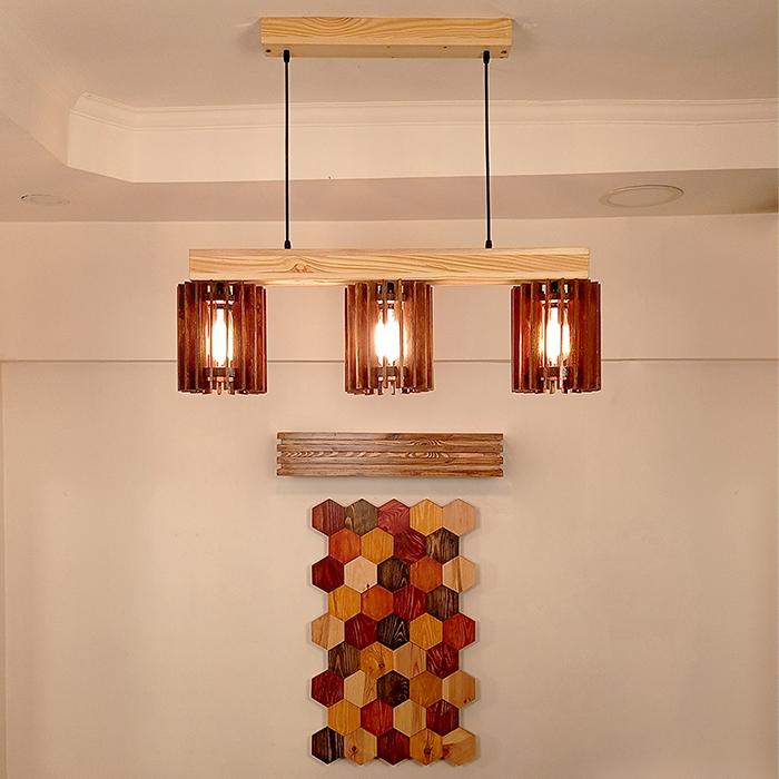 Solid Wood Ventus Series Hanging Light With Brown & Beige Base