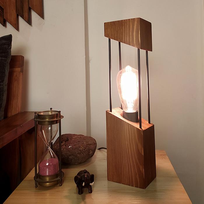 Solid Wood Diagon Table Lamp With Brown Base