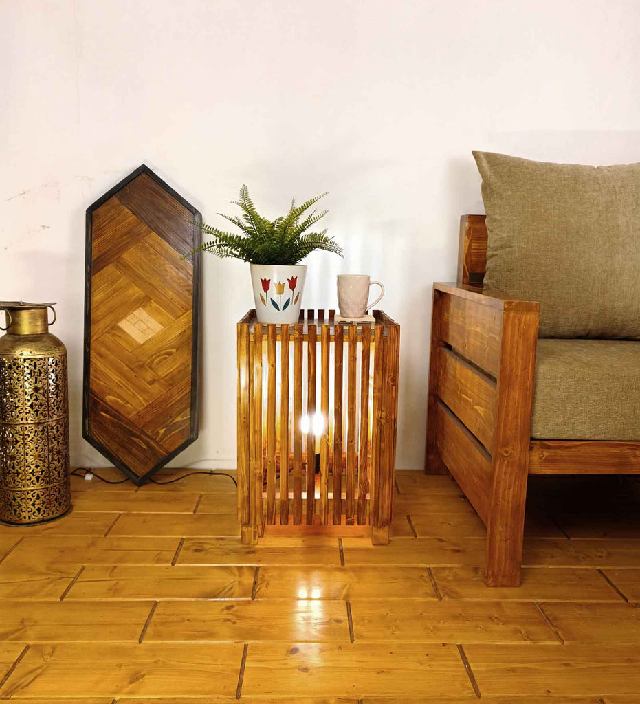 Renard Wooden Floor Lamp with Brown Base and Jute Fabric Lampshade