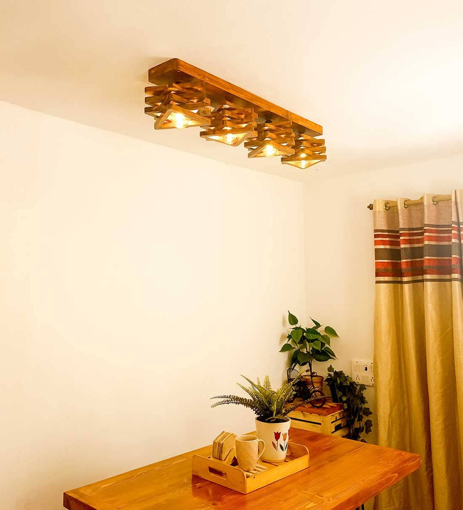 Star Brown Wooden 4 Series Ceiling Lamp