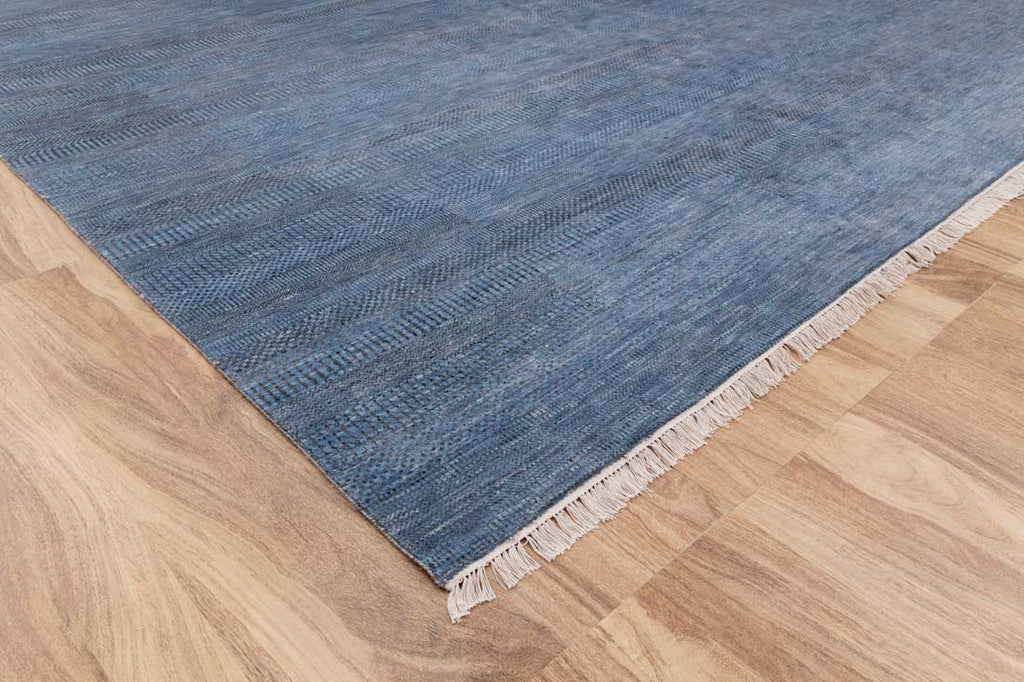 Luxury - Vintage Blue Grey Wool & Bamboo Silk Hand Knotted Premium Carpet