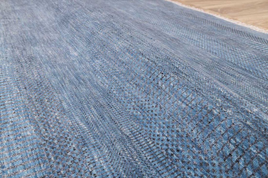 Luxury - Vintage Blue Grey Wool & Bamboo Silk Hand Knotted Premium Carpet