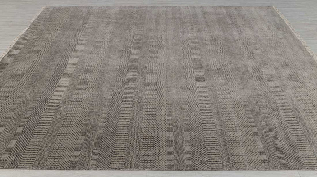 Luxury - Deco Grey Charcoal Wool & Bamboo Silk Hand Knotted Premium Carpet