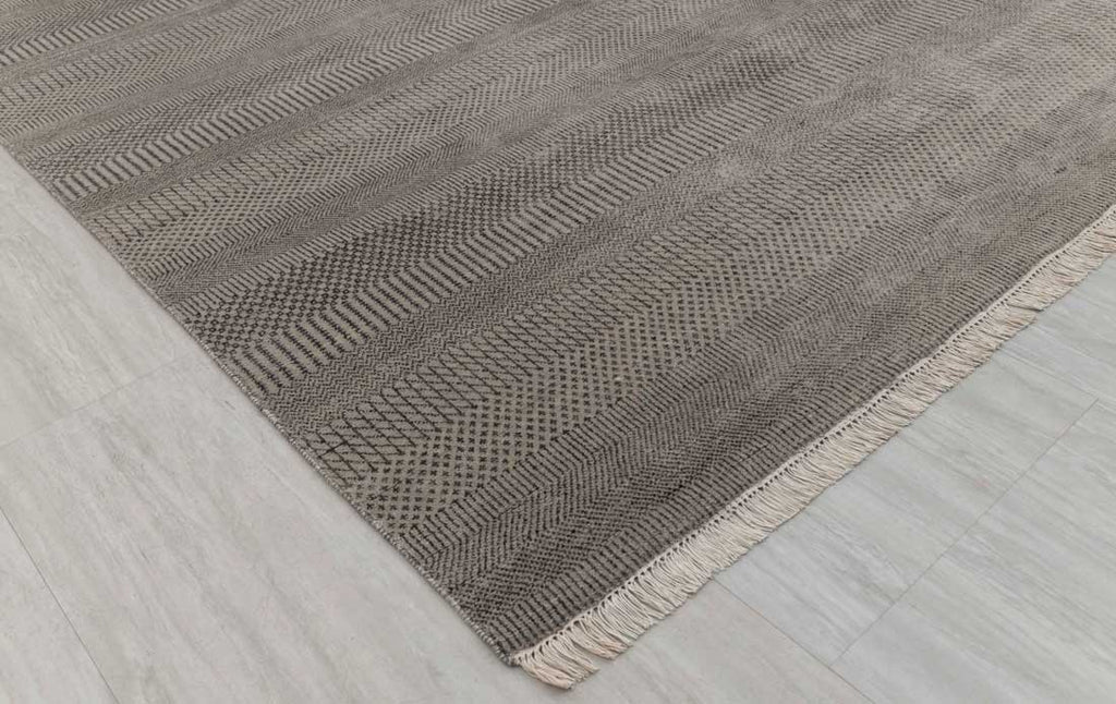 Luxury - Deco Grey Charcoal Wool & Bamboo Silk Hand Knotted Premium Carpet