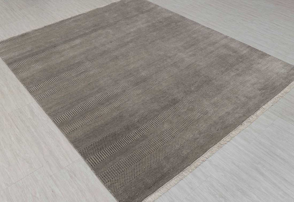 Luxury - Deco Grey Charcoal Wool & Bamboo Silk Hand Knotted Premium Carpet