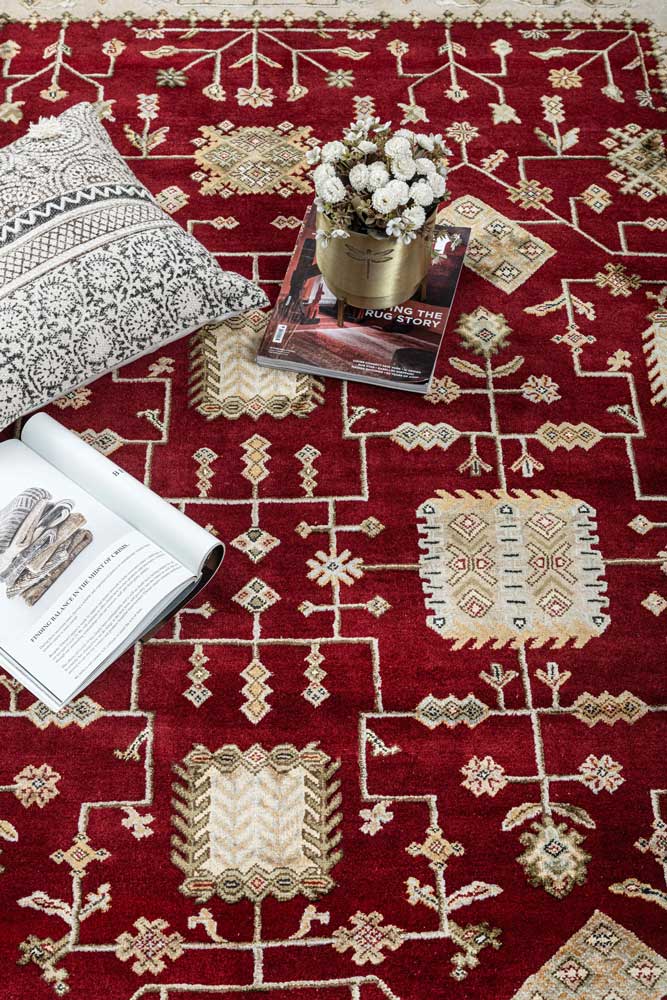 Luxury - Basis Red Ivory Wool & Silk Hand Knotted Premium Carpet