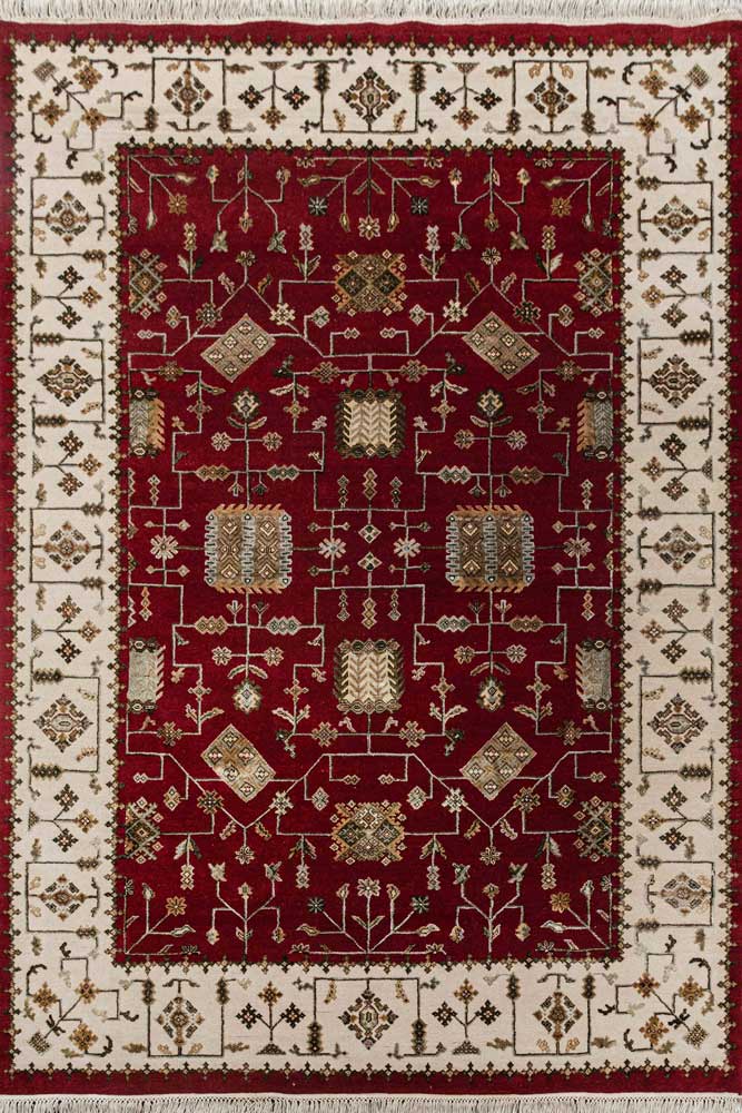 Luxury - Basis Red Ivory Wool & Silk Hand Knotted Premium Carpet