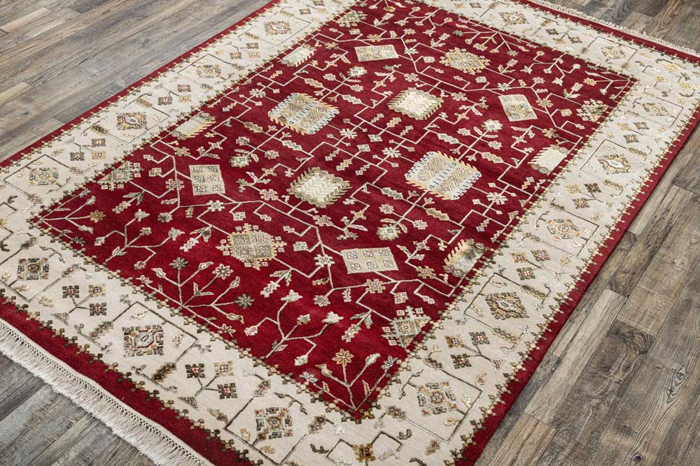 Luxury - Basis Red Ivory Wool & Silk Hand Knotted Premium Carpet