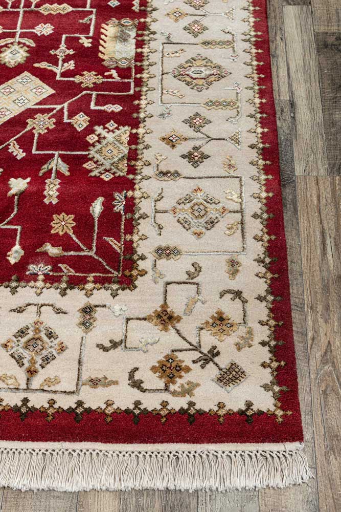 Luxury - Basis Red Ivory Wool & Silk Hand Knotted Premium Carpet