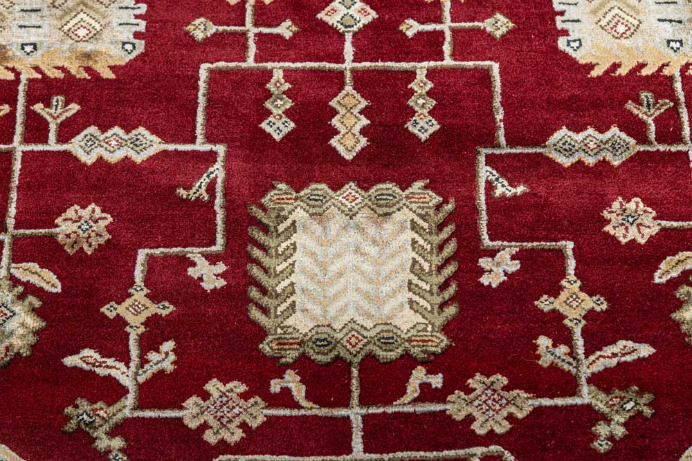Luxury - Basis Red Ivory Wool & Silk Hand Knotted Premium Carpet