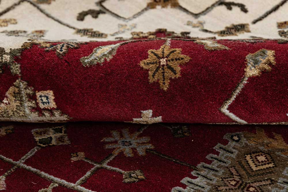 Luxury - Basis Red Ivory Wool & Silk Hand Knotted Premium Carpet